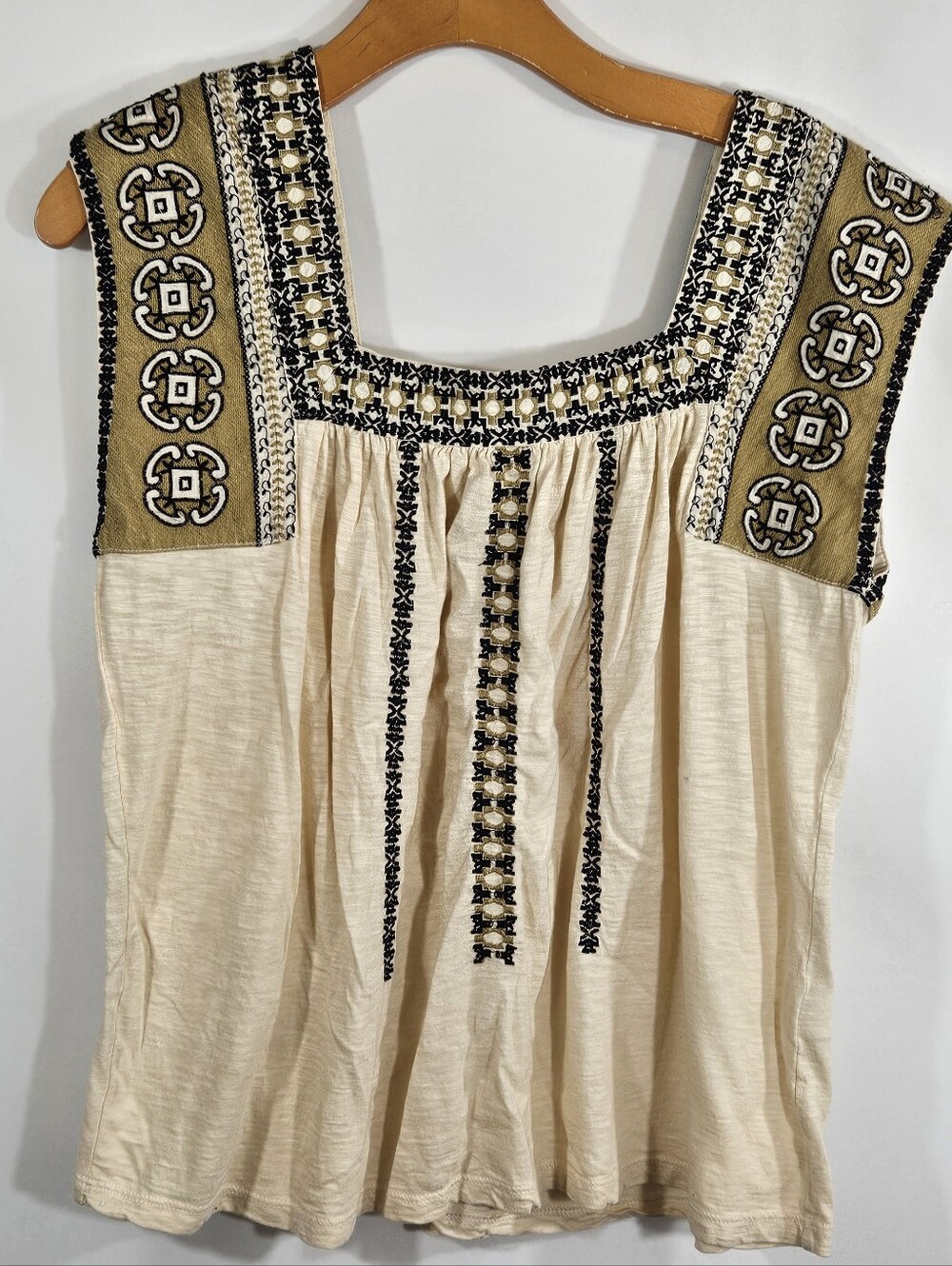 Lucky Brand Embroidered Ivory Boho Sleeveless Top